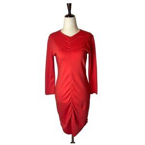 RE/DONE Red‎ Ruched Front Long Sleeve Mini Sheath Dress Size S